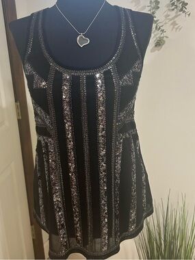 Sleeveless Black Sequin Stripe Tank Top